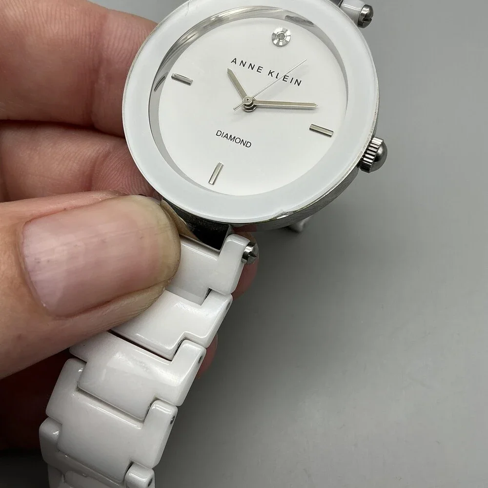 Anne Klein AK/1019 Womens Watch 33mm White Ceramic Bracelet New Battery 7.25